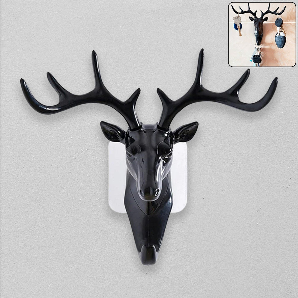 Elegant Deer Head Self-Adhesive Wall Hook Hanger - Multipurpose Resin Decor