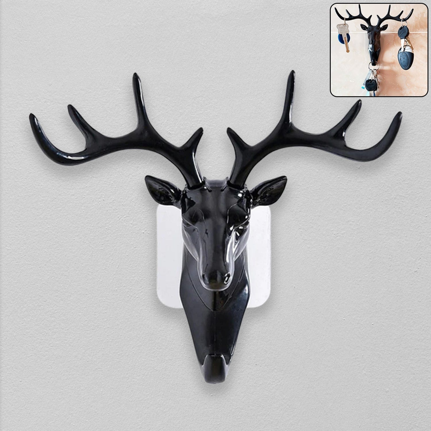 Elegant Deer Head Self-Adhesive Wall Hook Hanger - Multipurpose Resin Decor