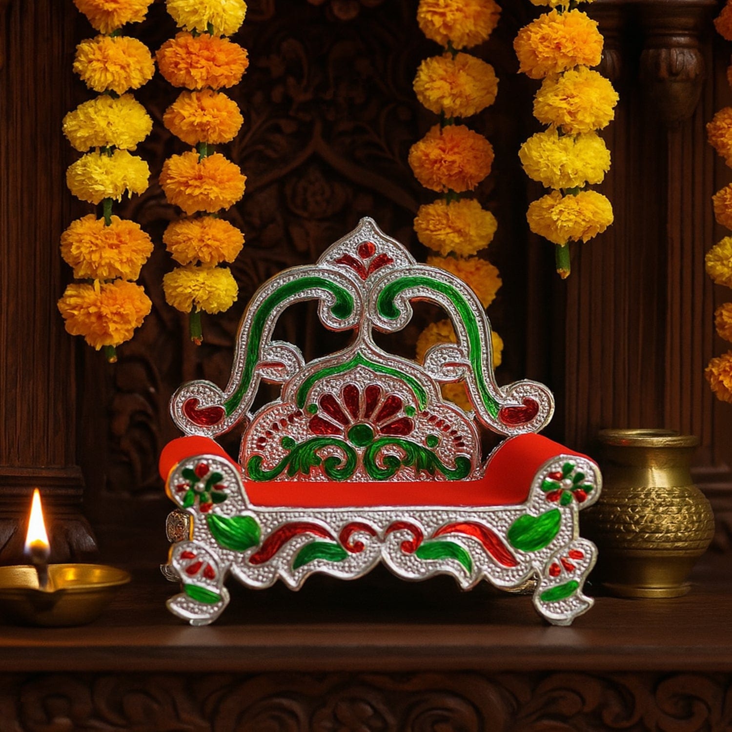 Intricate Decorative Plastic Singhasan for Laddu Gopal, Krishna, Ganesha Idols