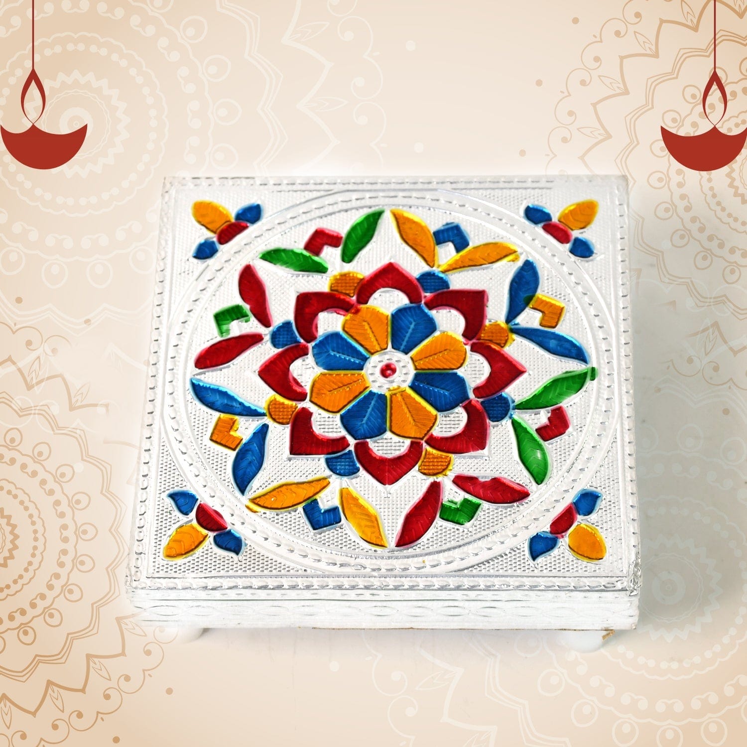 Handcrafted Multicolored Meenakari Wooden Chowki Bajot for Puja & Home Decor