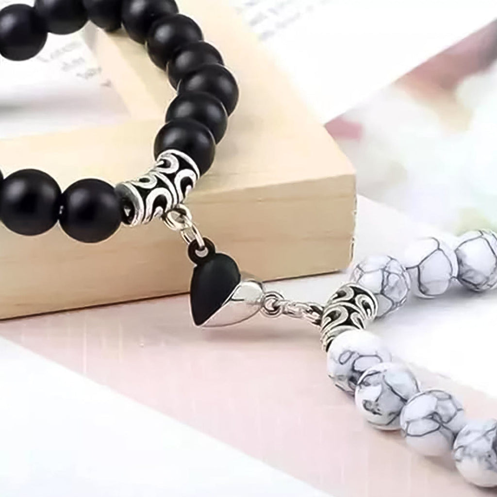 Magnetic Heart Couple Bracelets: Pearl Bead Friendship Bands, Adjustable Size, 1 Piece