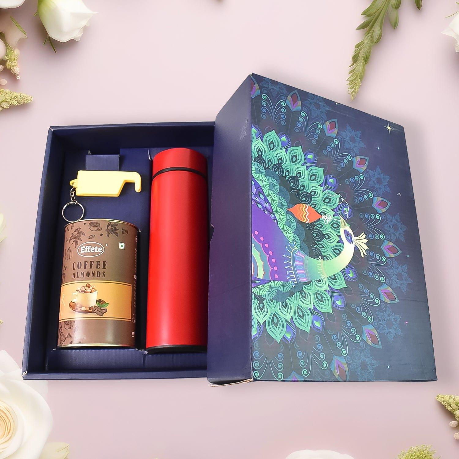 Personalized Smart Temperature Water Bottle, Keychain & Chocolate Gift Set