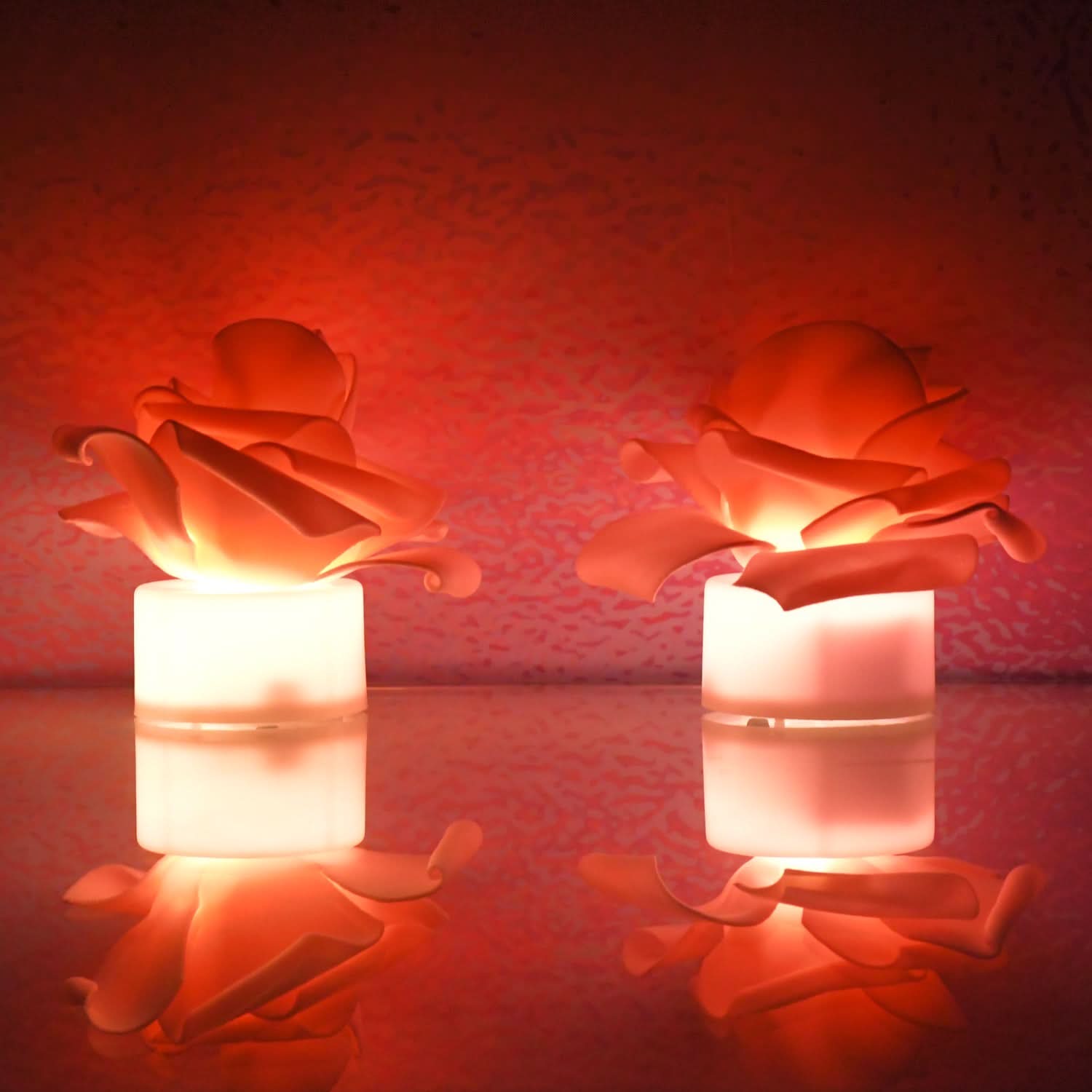 Elegant Rose Flower LED Flickering Tealight Candles - Flameless Decorative Glow 2-Pack