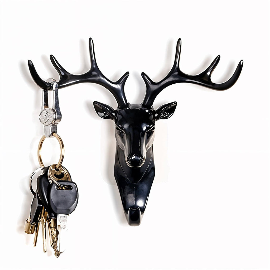 Elegant Deer Head Self-Adhesive Wall Hook Hanger - Multipurpose Resin Decor