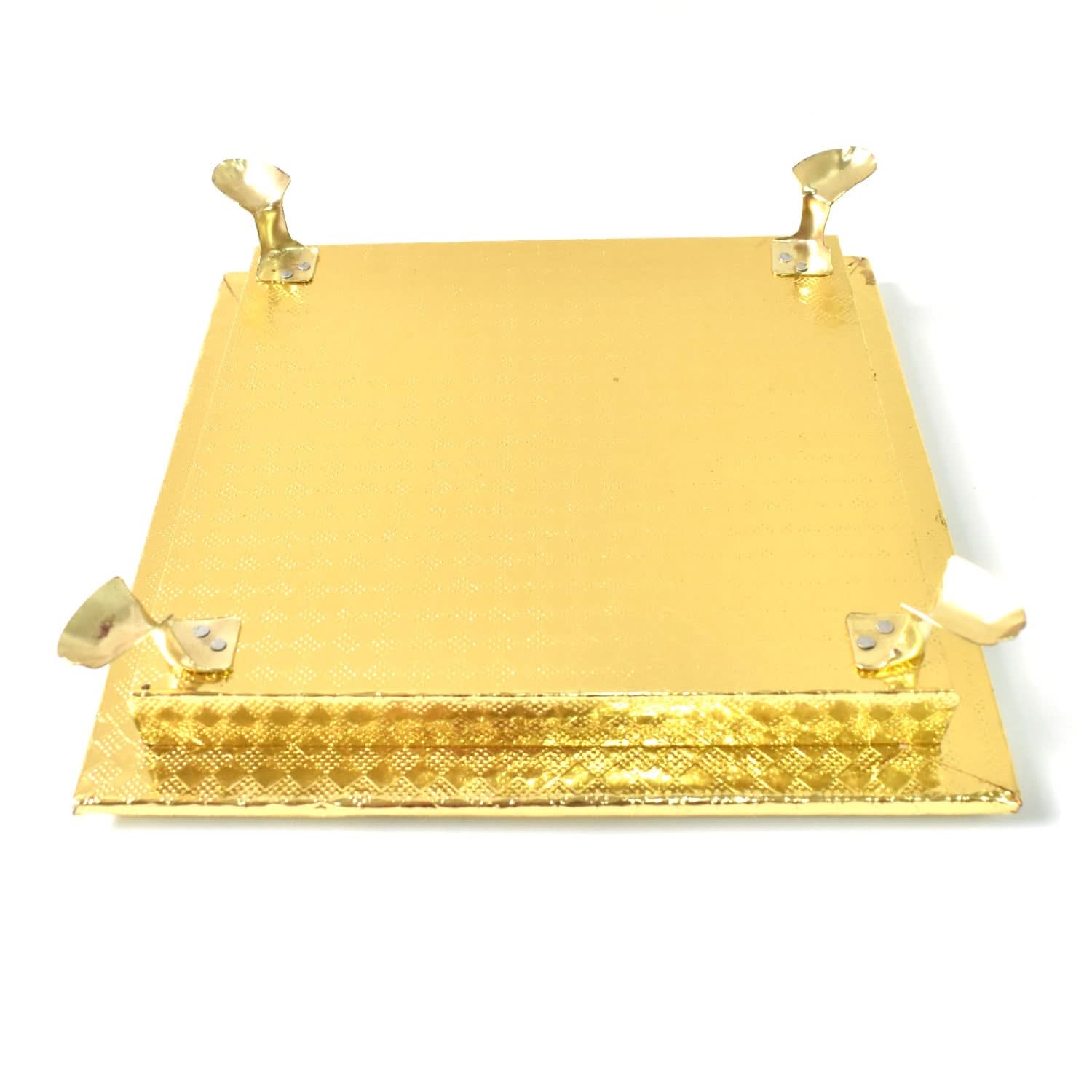 Elegant Golden Square Wooden Pooja Chowki for Temple Puja and Festival Decor