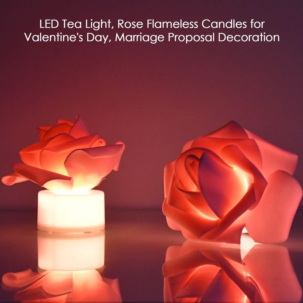 Elegant Rose Flower LED Flickering Tealight Candles - Flameless Decorative Glow 2-Pack