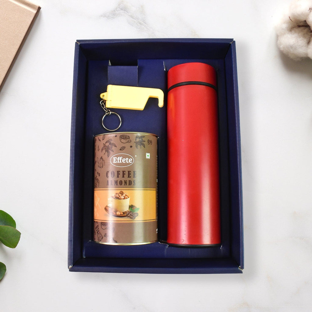 Personalized Smart Temperature Water Bottle, Keychain & Chocolate Gift Set