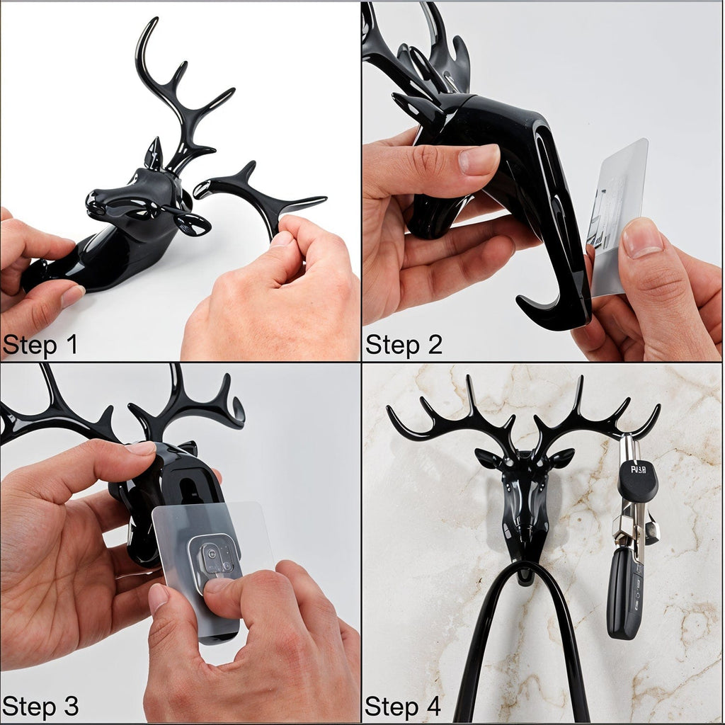 Elegant Deer Head Self-Adhesive Wall Hook Hanger - Multipurpose Resin Decor