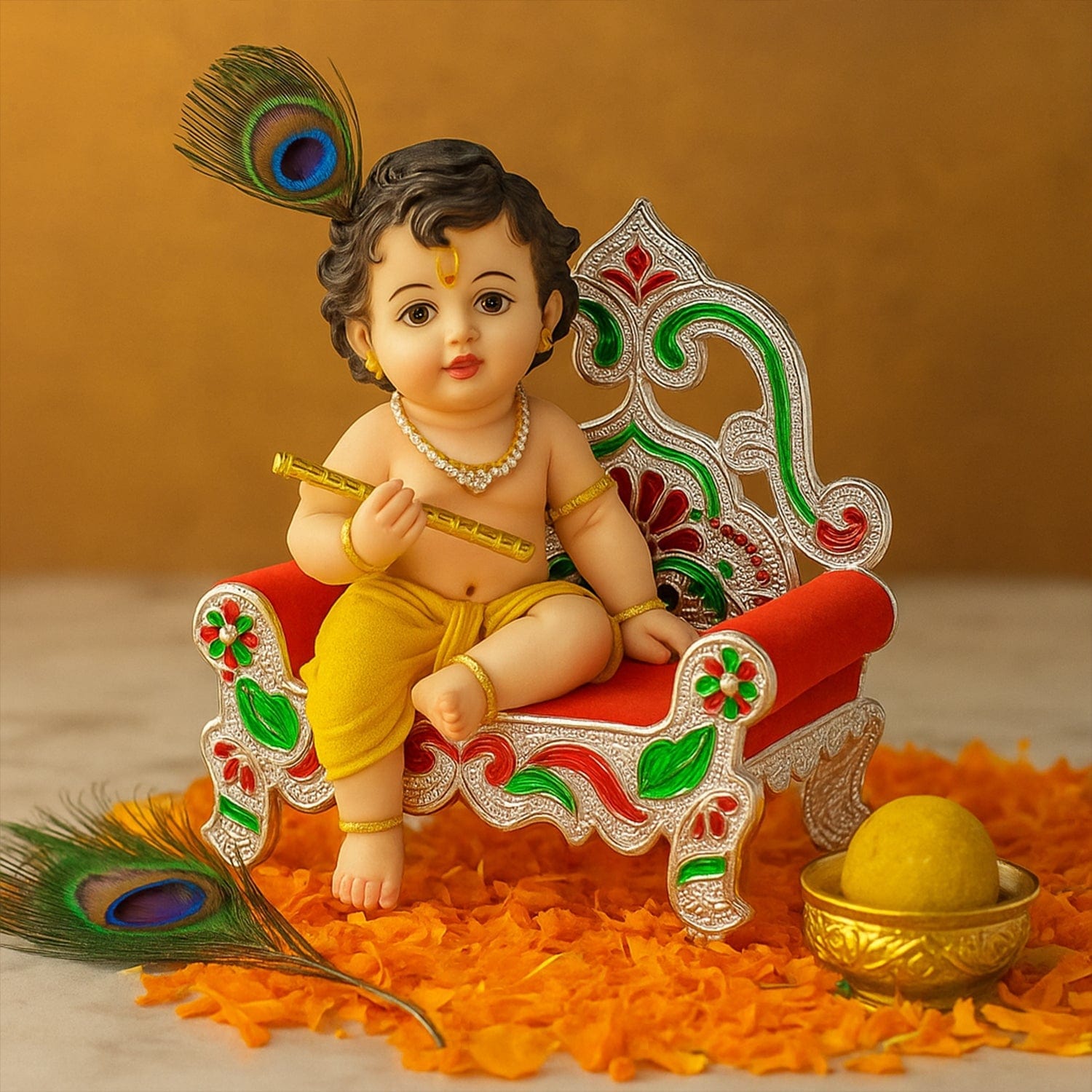 Intricate Decorative Plastic Singhasan for Laddu Gopal, Krishna, Ganesha Idols