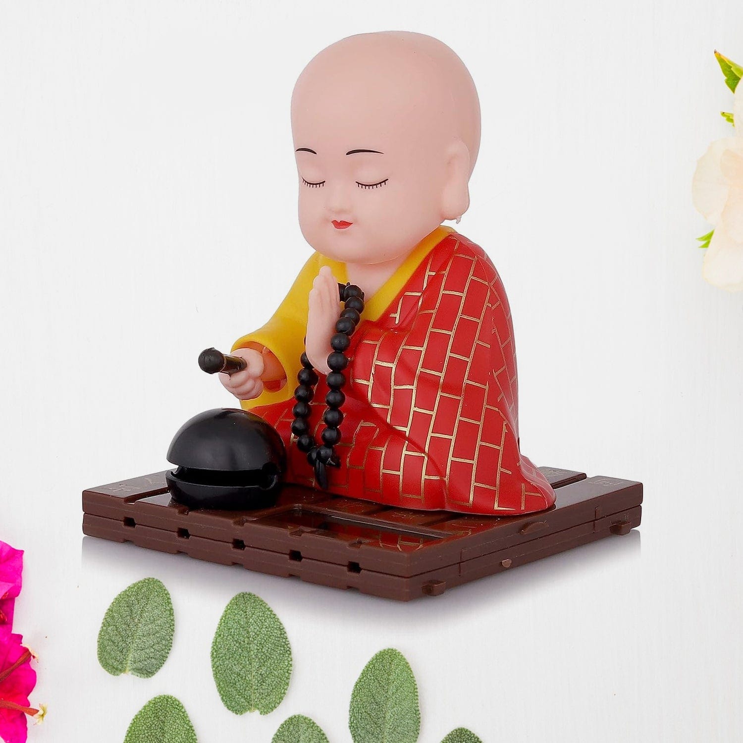 Solar Powered Sitting Buddha Statue: Moving Head & Hand, Eco-Friendly Home Car Decor