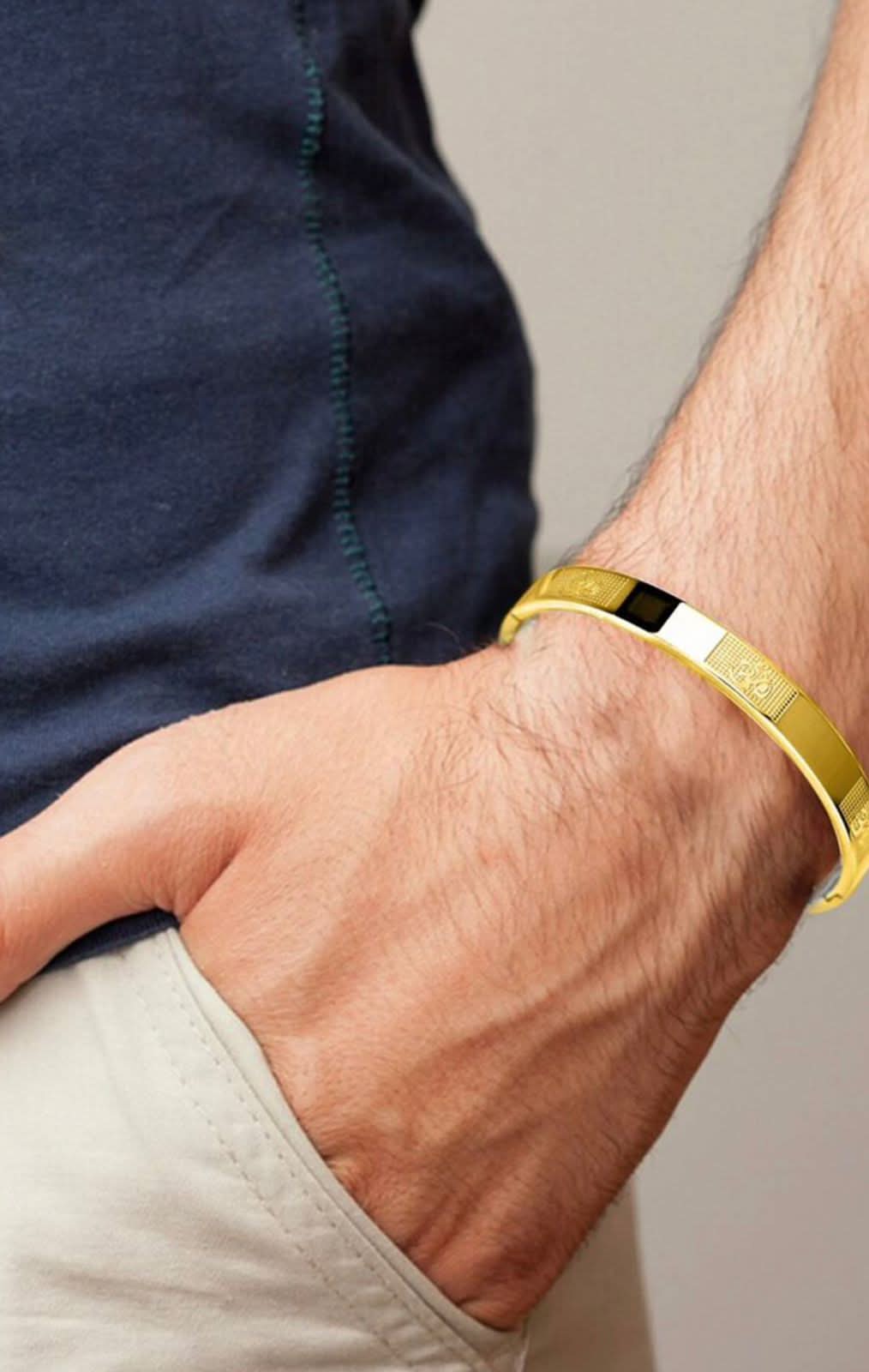 Shree Ram Kada Gold-Plated Stainless Steel Bracelet for Men and Boys