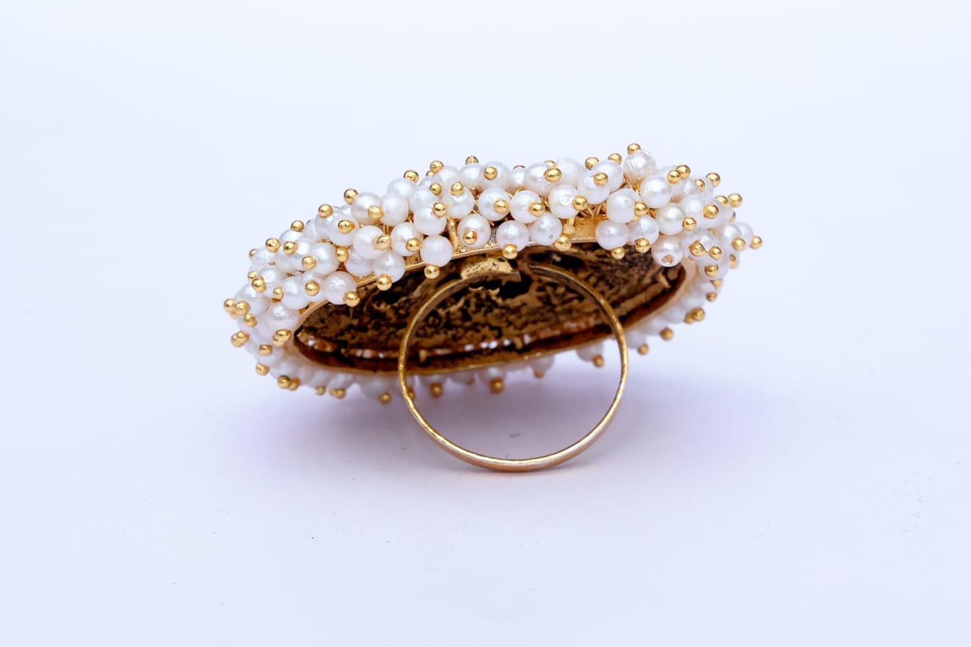 Elegant White Guchha Ring Garnet Gemstone Gold Plated Alloy Statement Jewelry