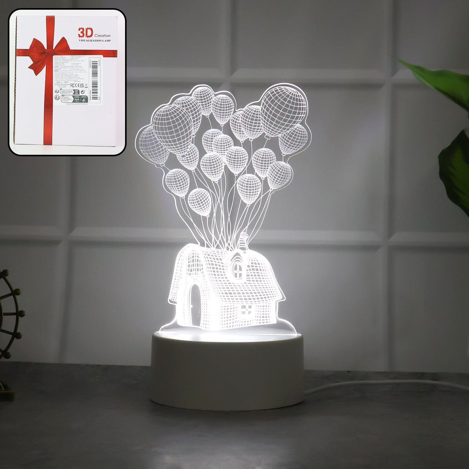 Magical 3D Illusion LED Night Lamp: House Balloons Design, USB Powered Decor