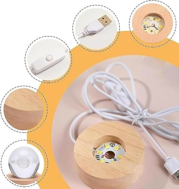 Divine 3D Crystal Ganesha LED Night Lamp with USB Wooden Base