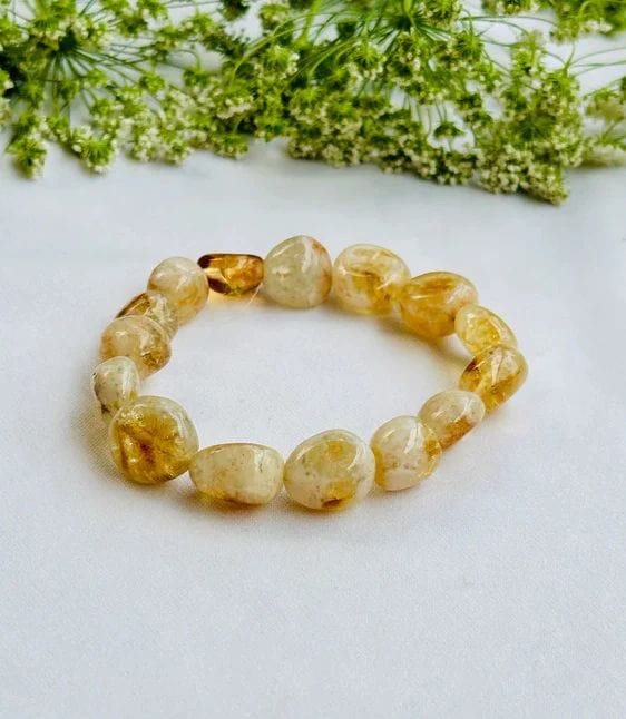 Natural Citrine Gemstone Crystal Bracelet for Wealth & Success, Stretchable Fit