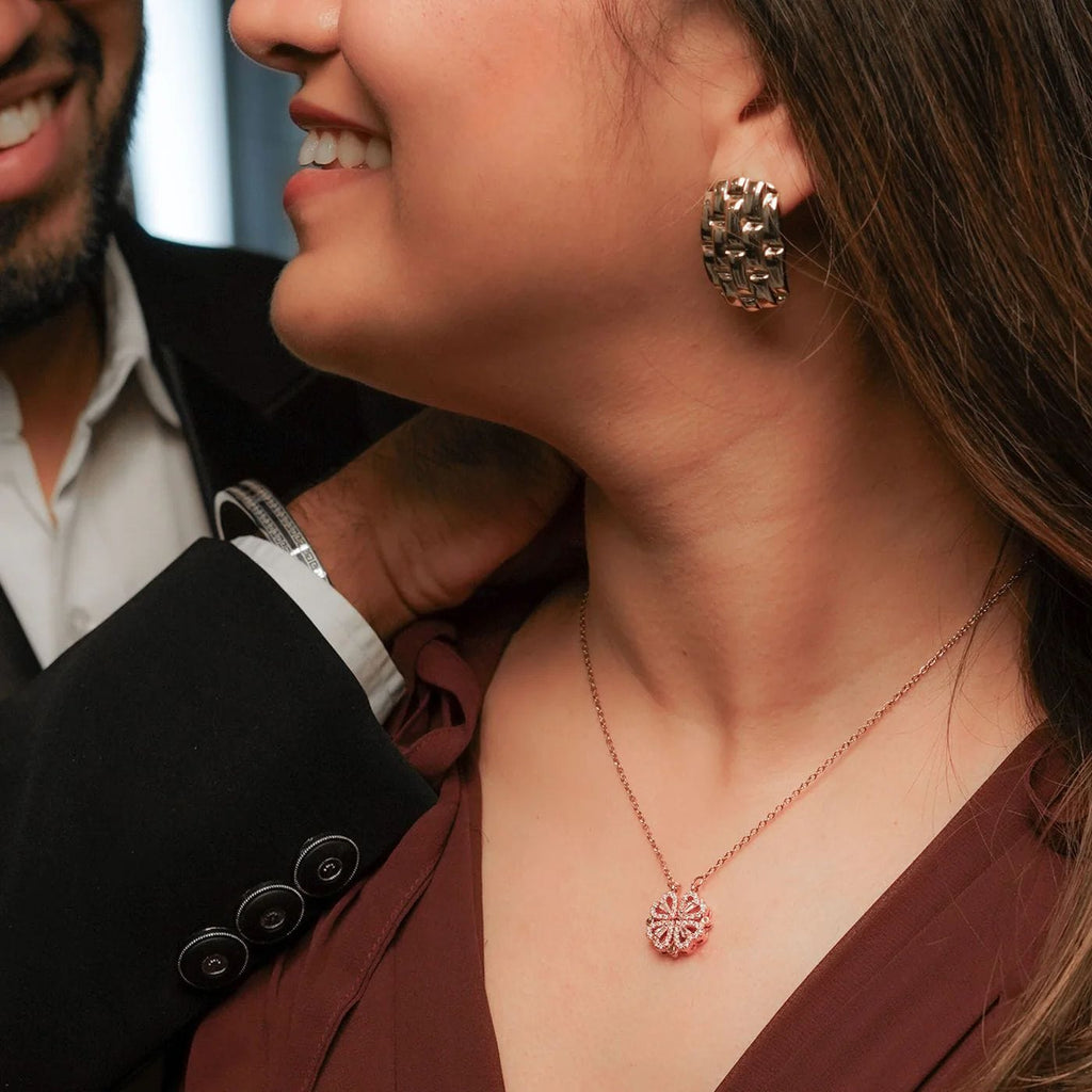 Elegant Rose Gold Plated Four Heart Cubic Zirconia Pendant Necklace