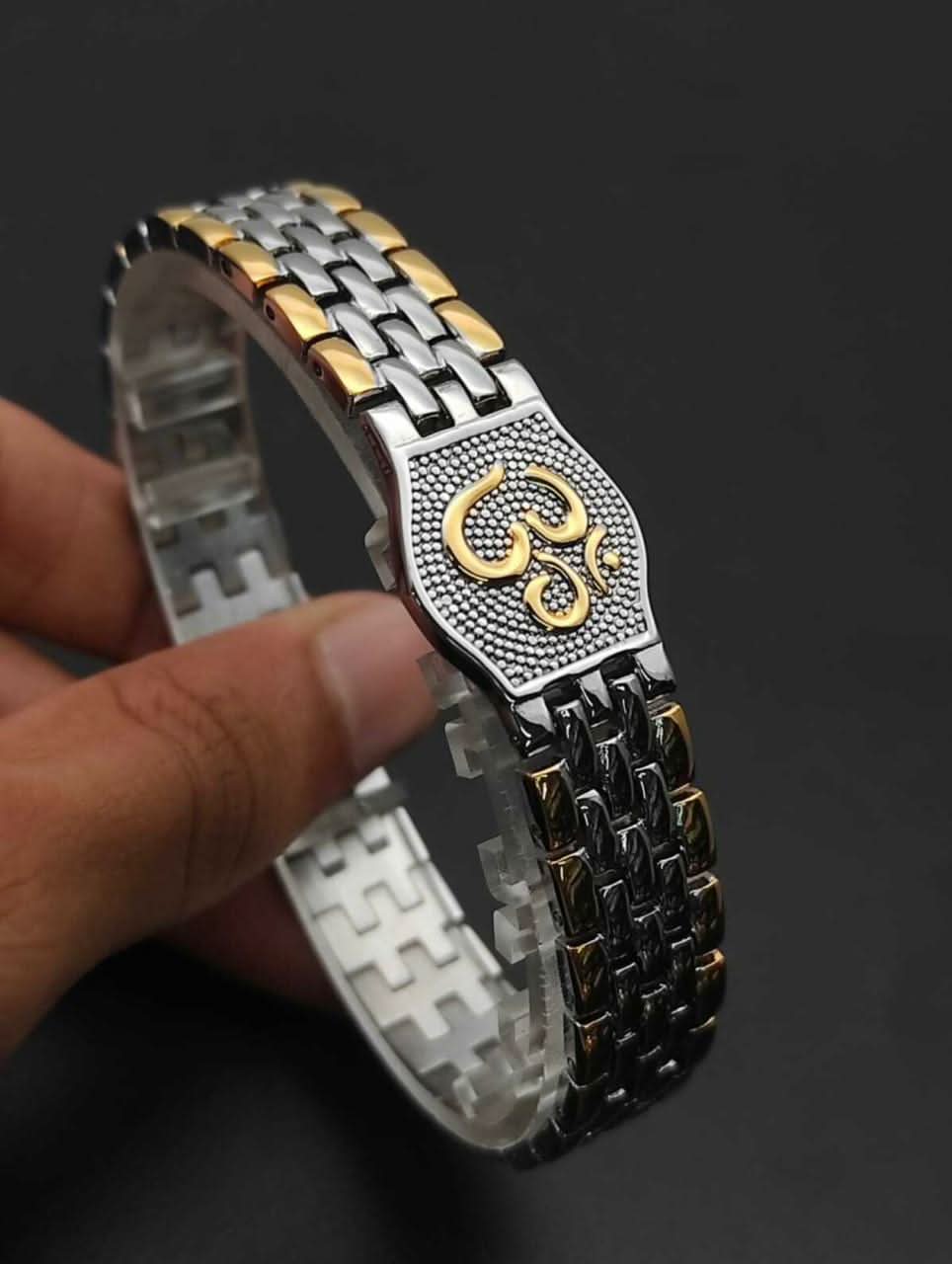 Men's Dual-Tone Om Bracelet: Durable, Hypoallergenic, Scratch & Water Resistant