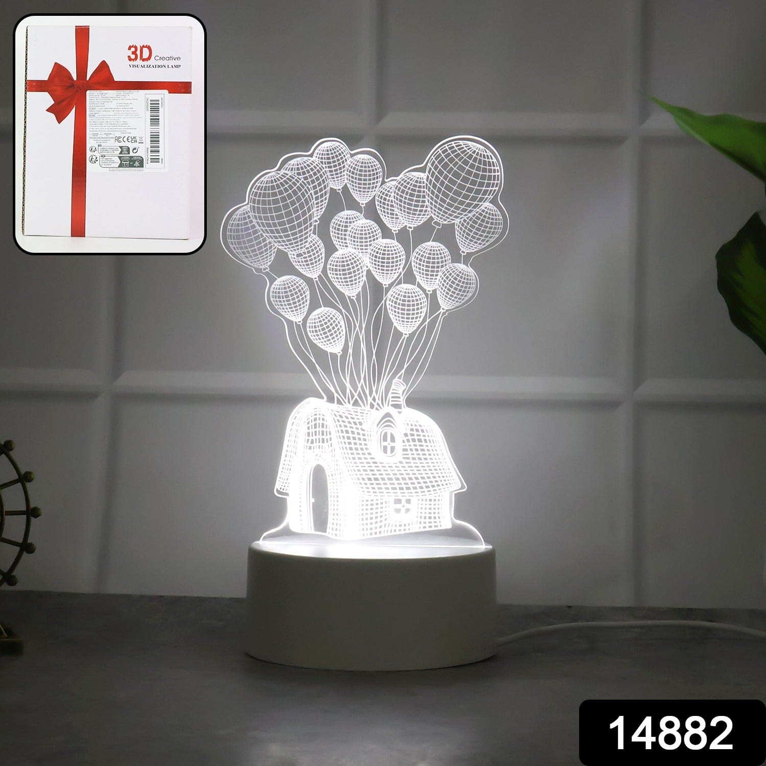 Magical 3D Illusion LED Night Lamp: House Balloons Design, USB Powered Decor