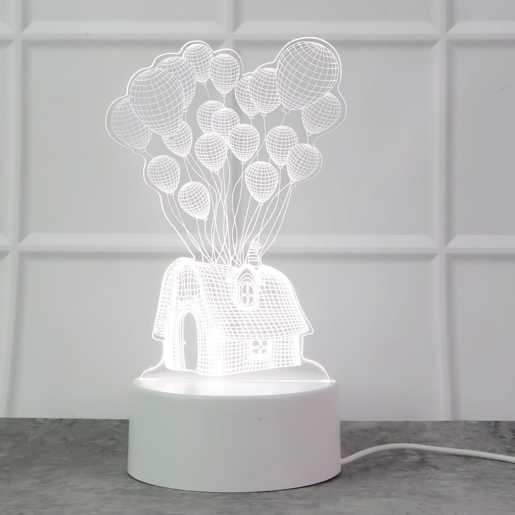 Magical 3D Illusion LED Night Lamp: House Balloons Design, USB Powered Decor