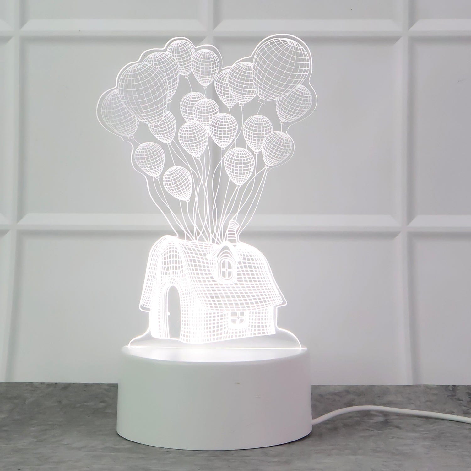 Magical 3D Illusion LED Night Lamp: House Balloons Design, USB Powered Decor