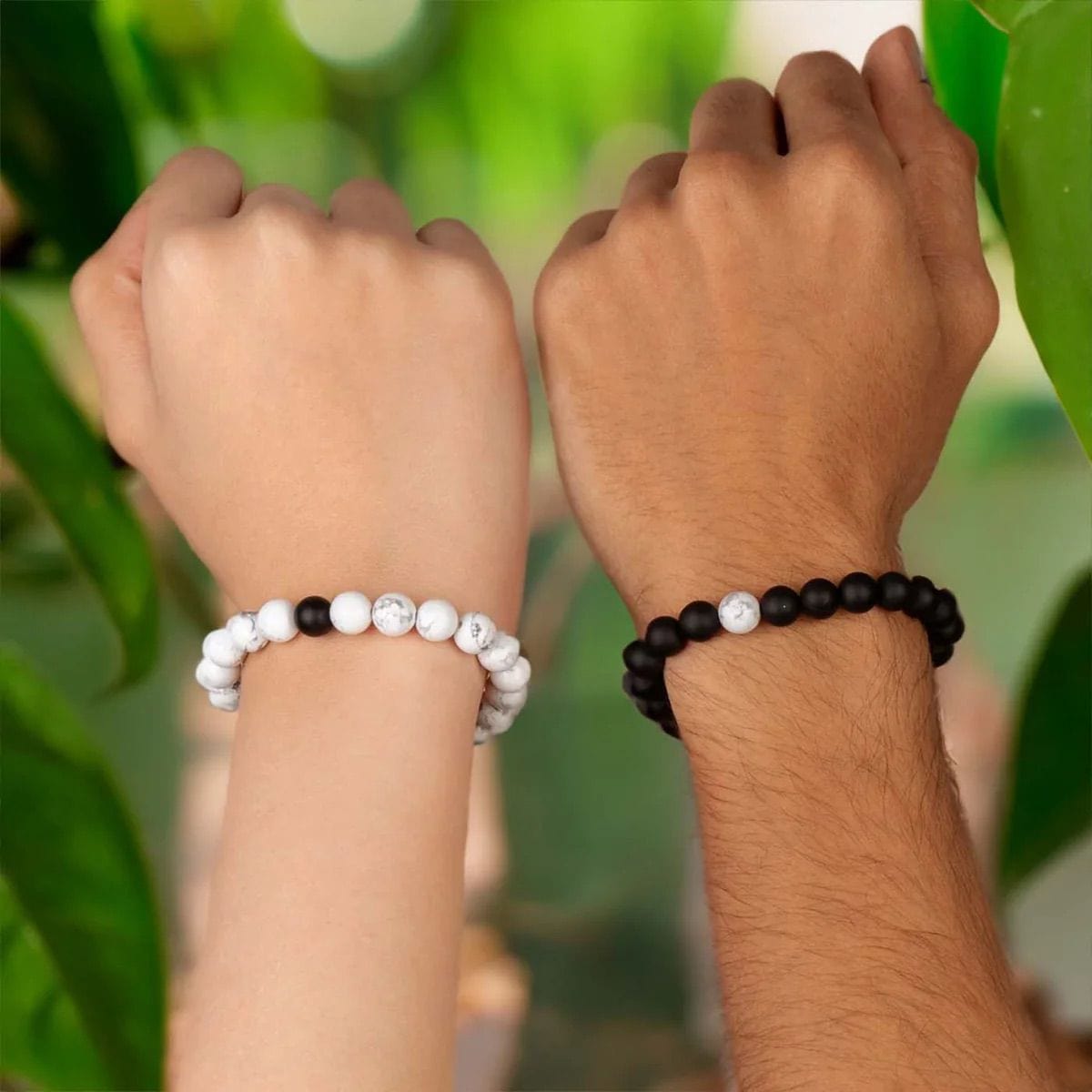 Adjustable Natural Stone Yin Yang Couple Bracelets - Matching Friendship Set