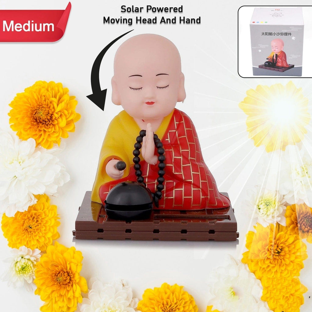 Solar Powered Sitting Buddha Statue: Moving Head & Hand, Eco-Friendly Home Car Decor