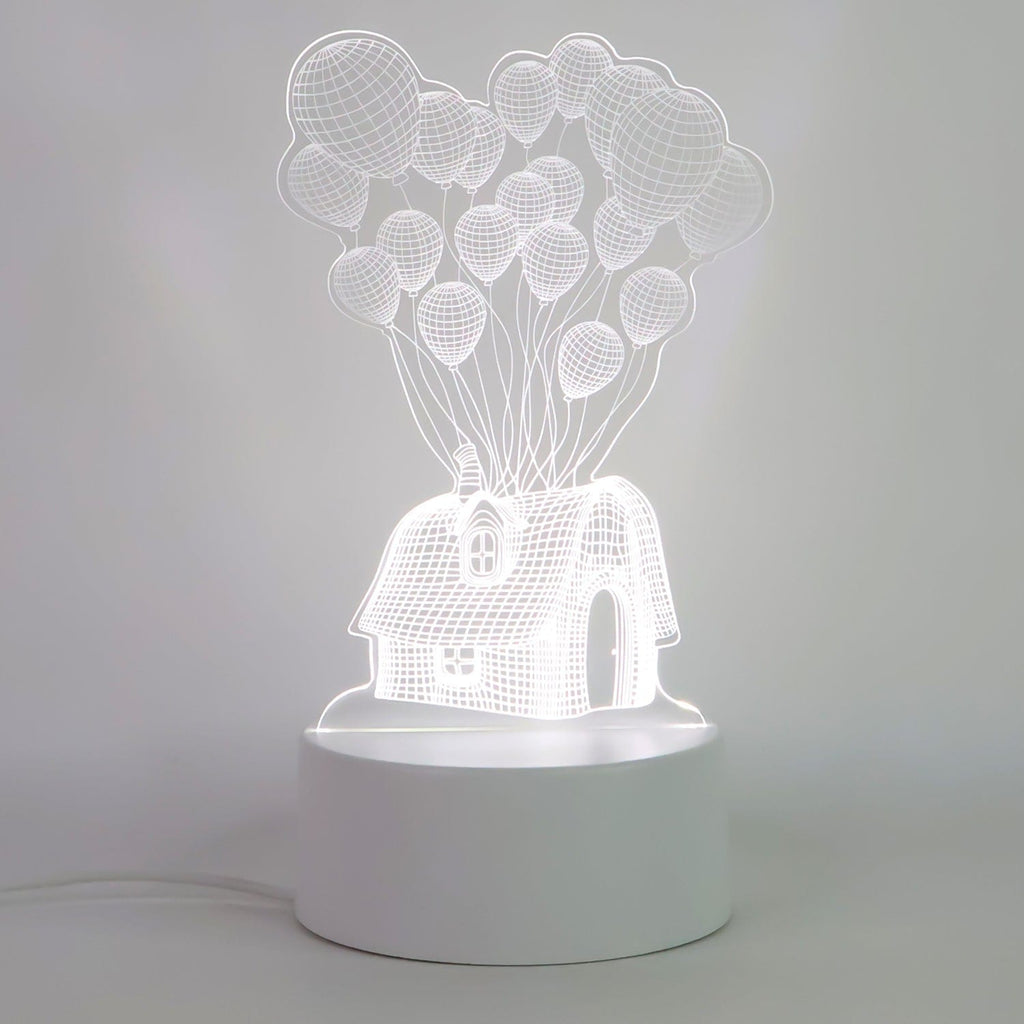 Magical 3D Illusion LED Night Lamp: House Balloons Design, USB Powered Decor