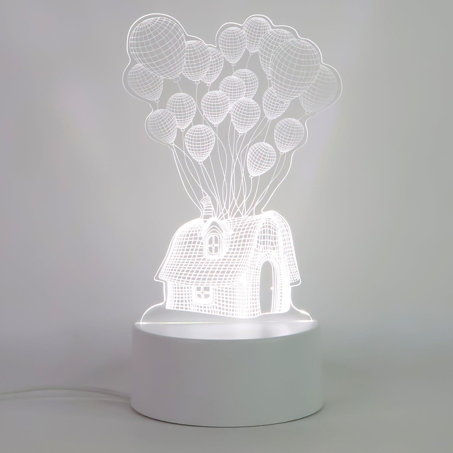 Magical 3D Illusion LED Night Lamp: House Balloons Design, USB Powered Decor