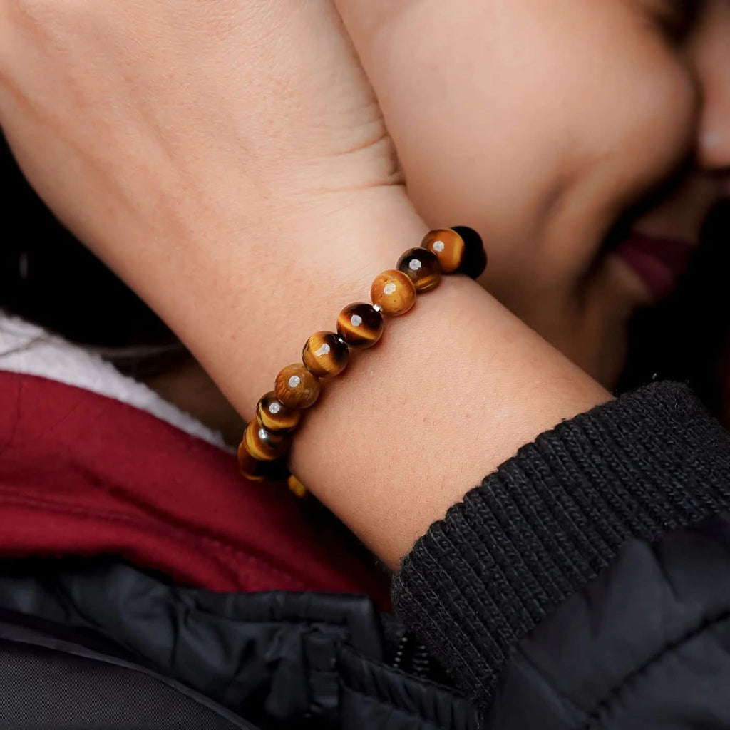 Natural Tiger Eye Gemstone Beaded Bracelet for Men, Women, Kids