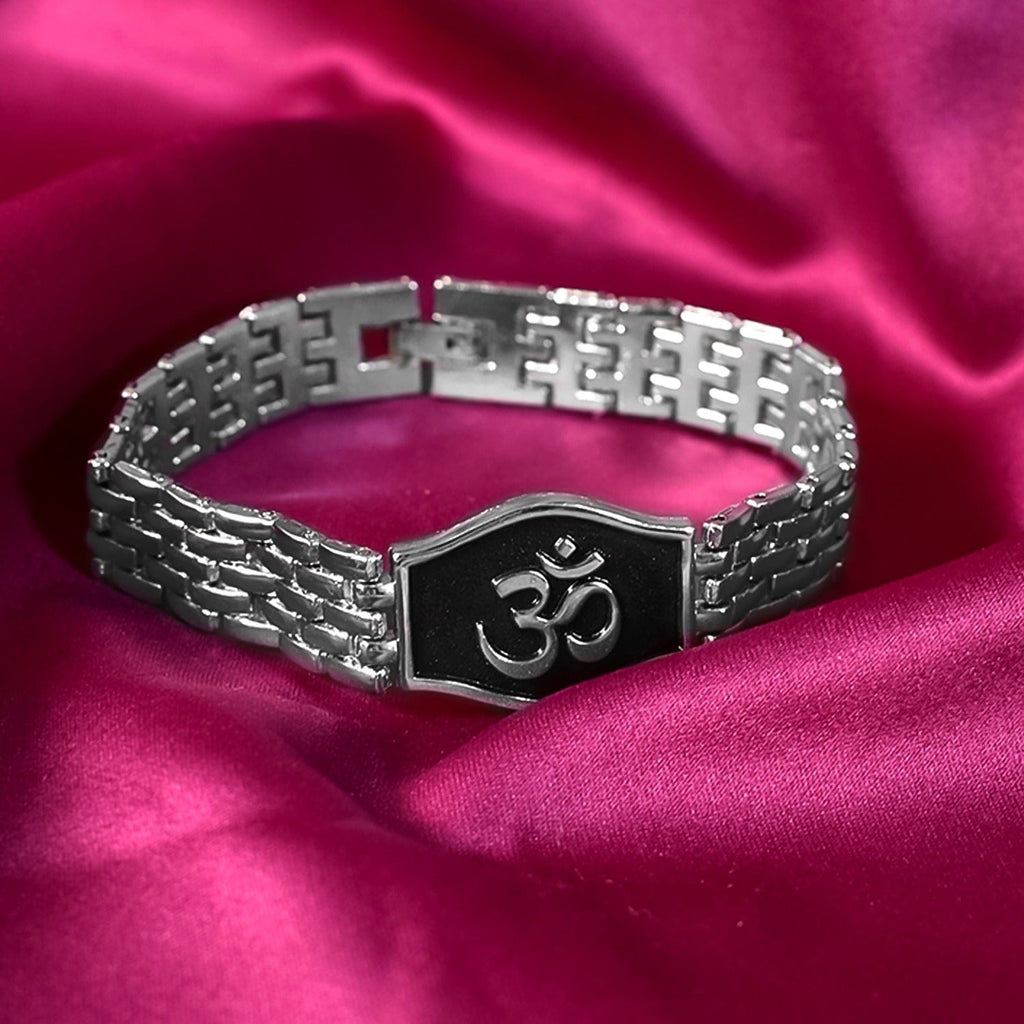 Elegant Silver-Tone Om Symbol Bracelet for Inner Peace & Spiritual Harmony