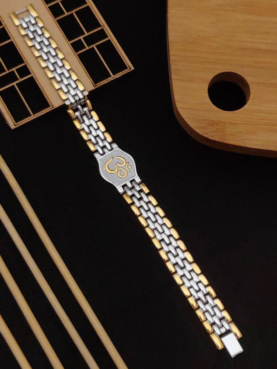 Men's Dual-Tone Om Bracelet: Durable, Hypoallergenic, Scratch & Water Resistant