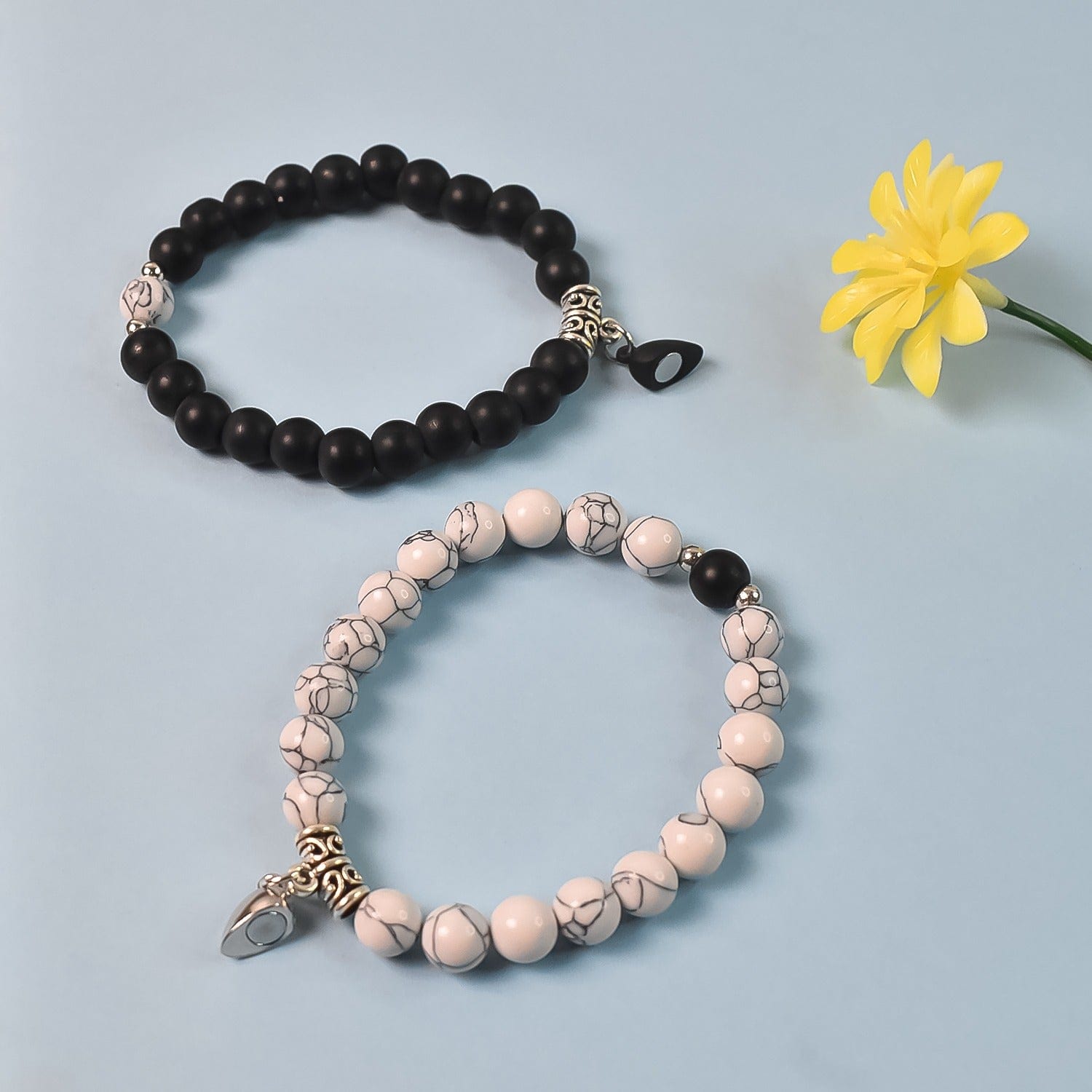 Magnetic Heart Couple Bracelets: Pearl Bead Friendship Bands, Adjustable Size, 1 Piece