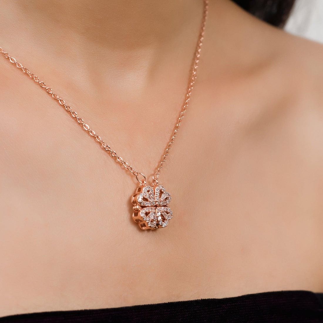 Elegant Rose Gold Plated Four Heart Cubic Zirconia Pendant Necklace