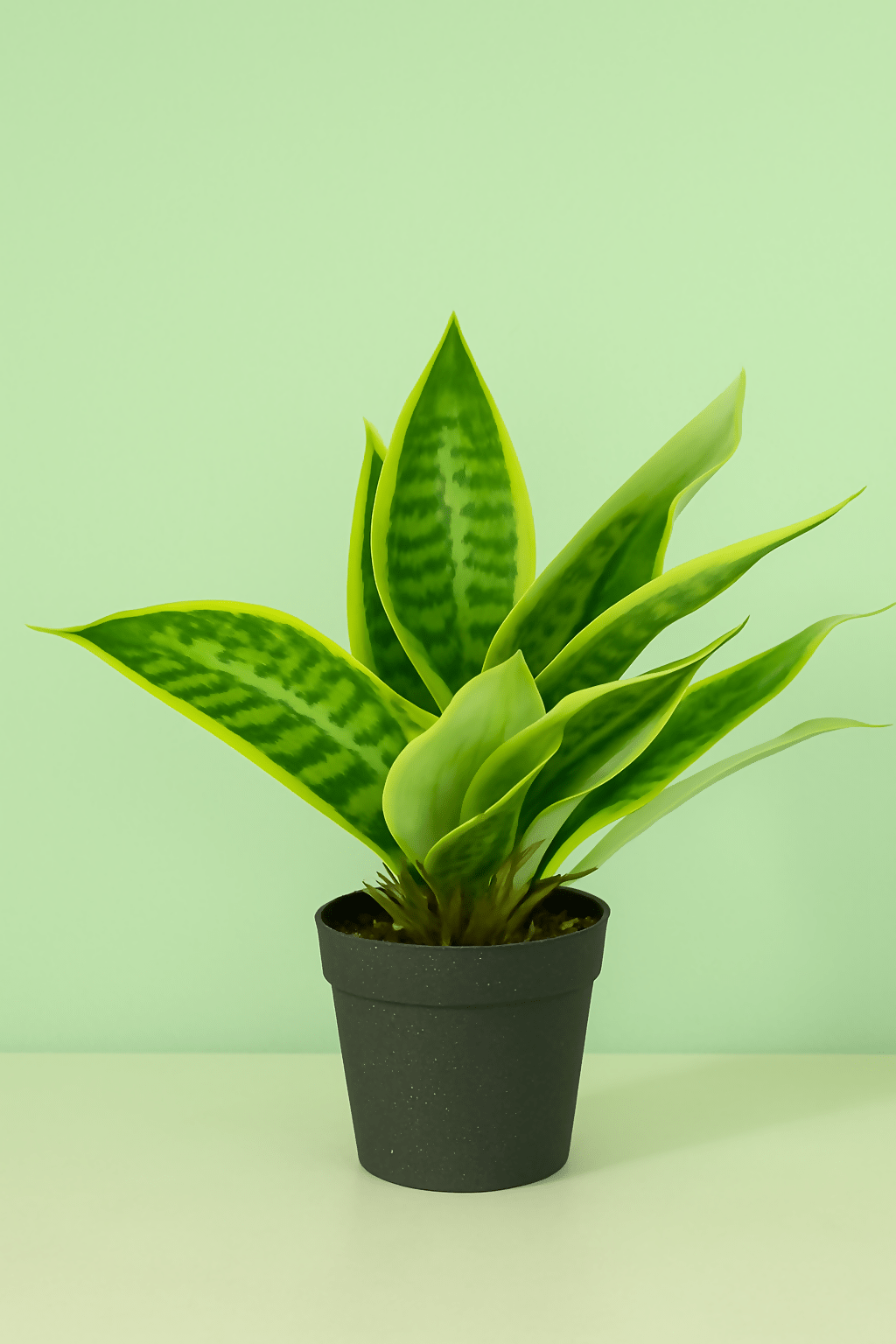 Realistic Faux Snake Plant in Black Pot, Sansevieria Indoor Home Decor