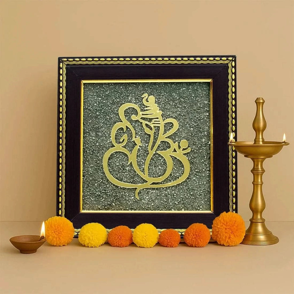 Ganesh Ji on Raw Pyrite Frame