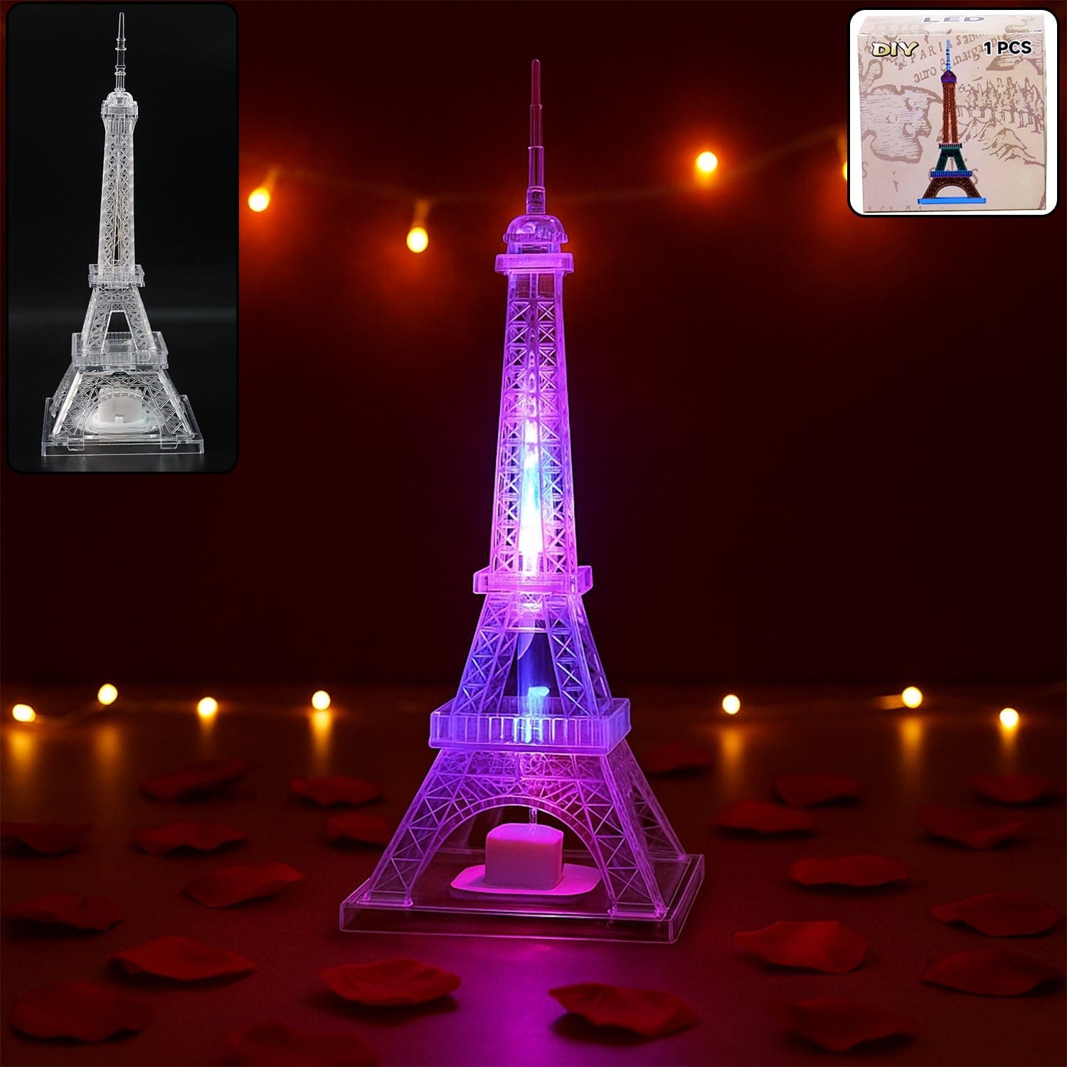 Sparkling Crystal Eiffel Tower LED Night Light - Multicolor Decorative Home Lamp Gift