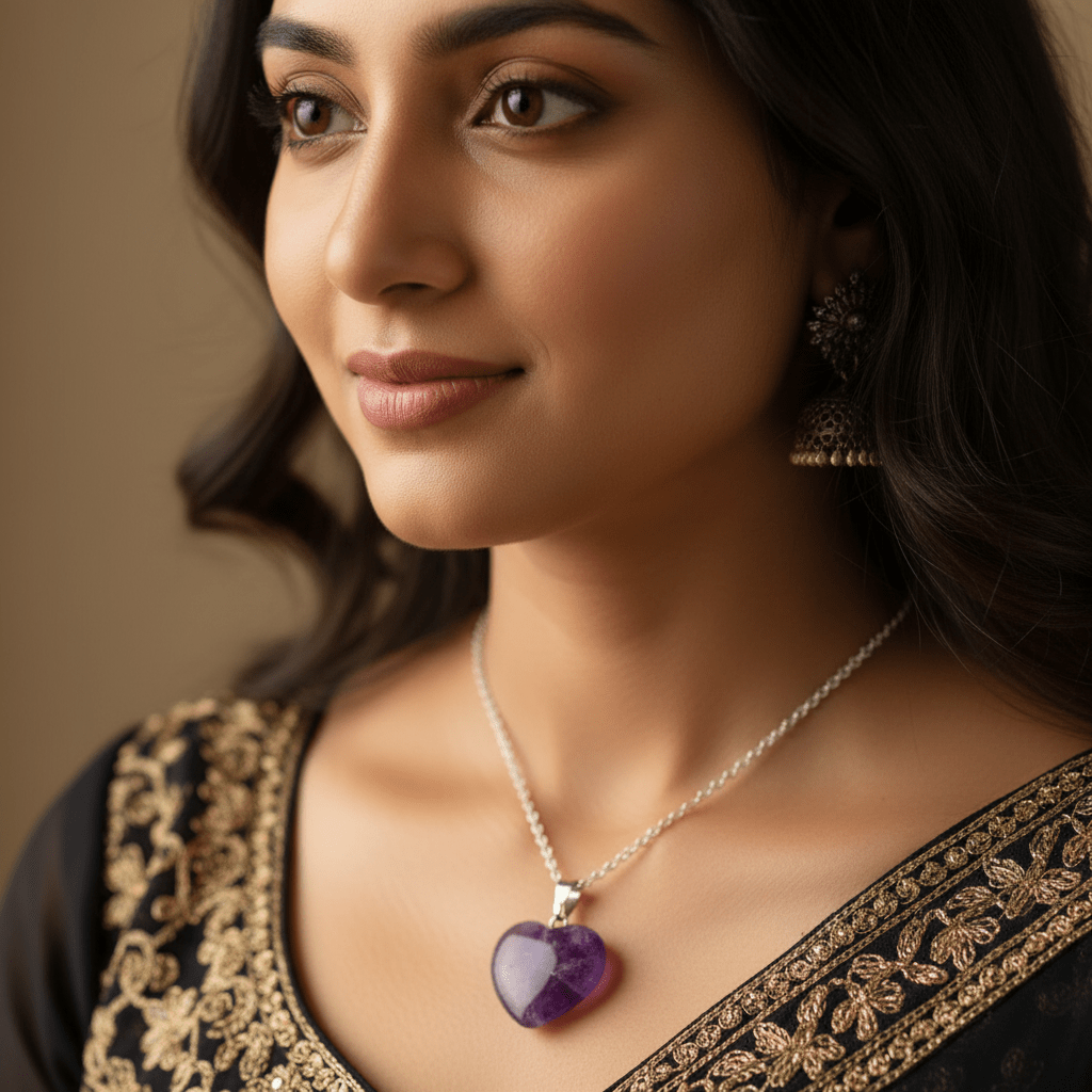 Natural amethyst pendant heart shaped