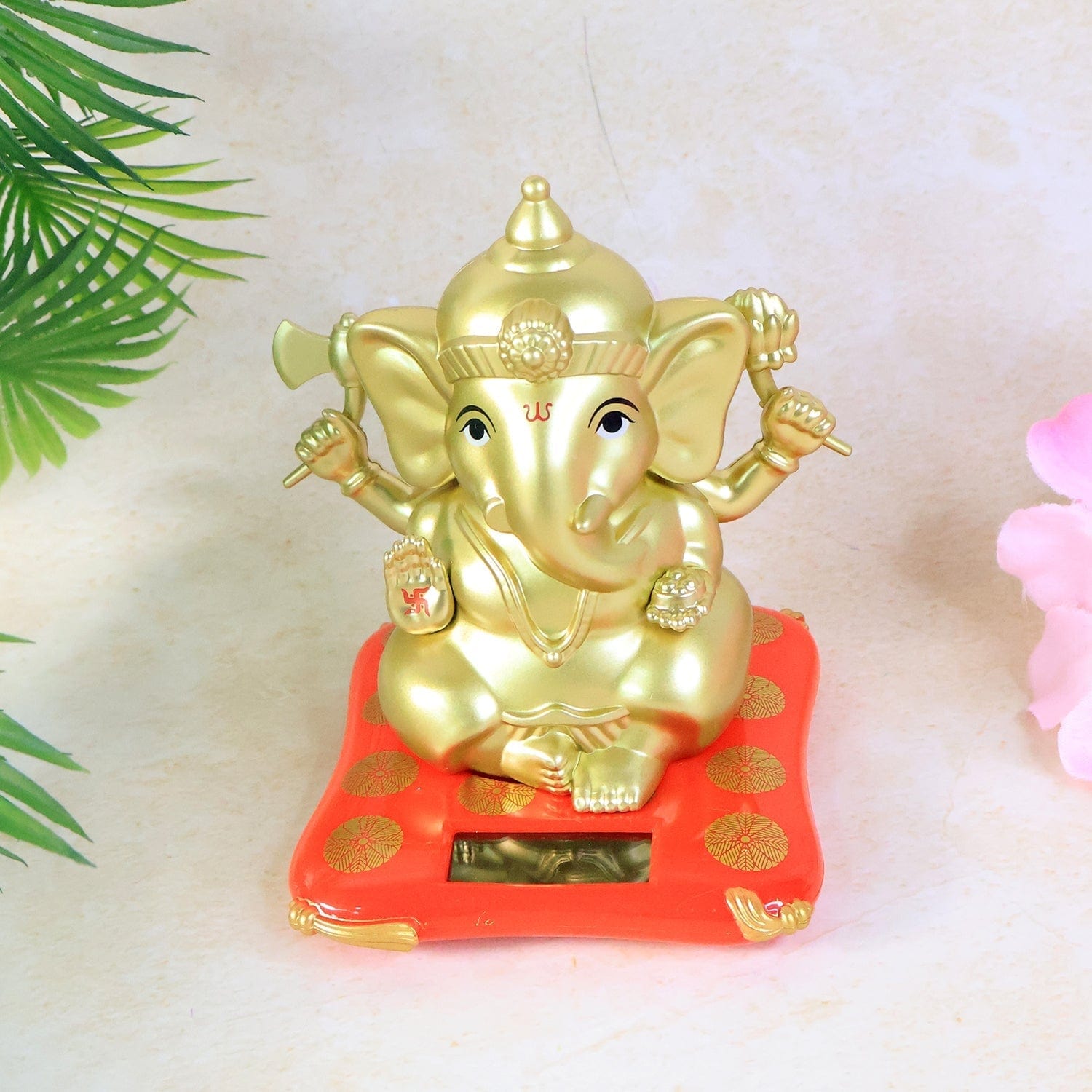 Large Ganesha Idol Solar Base: Religious Decorative Home Statue