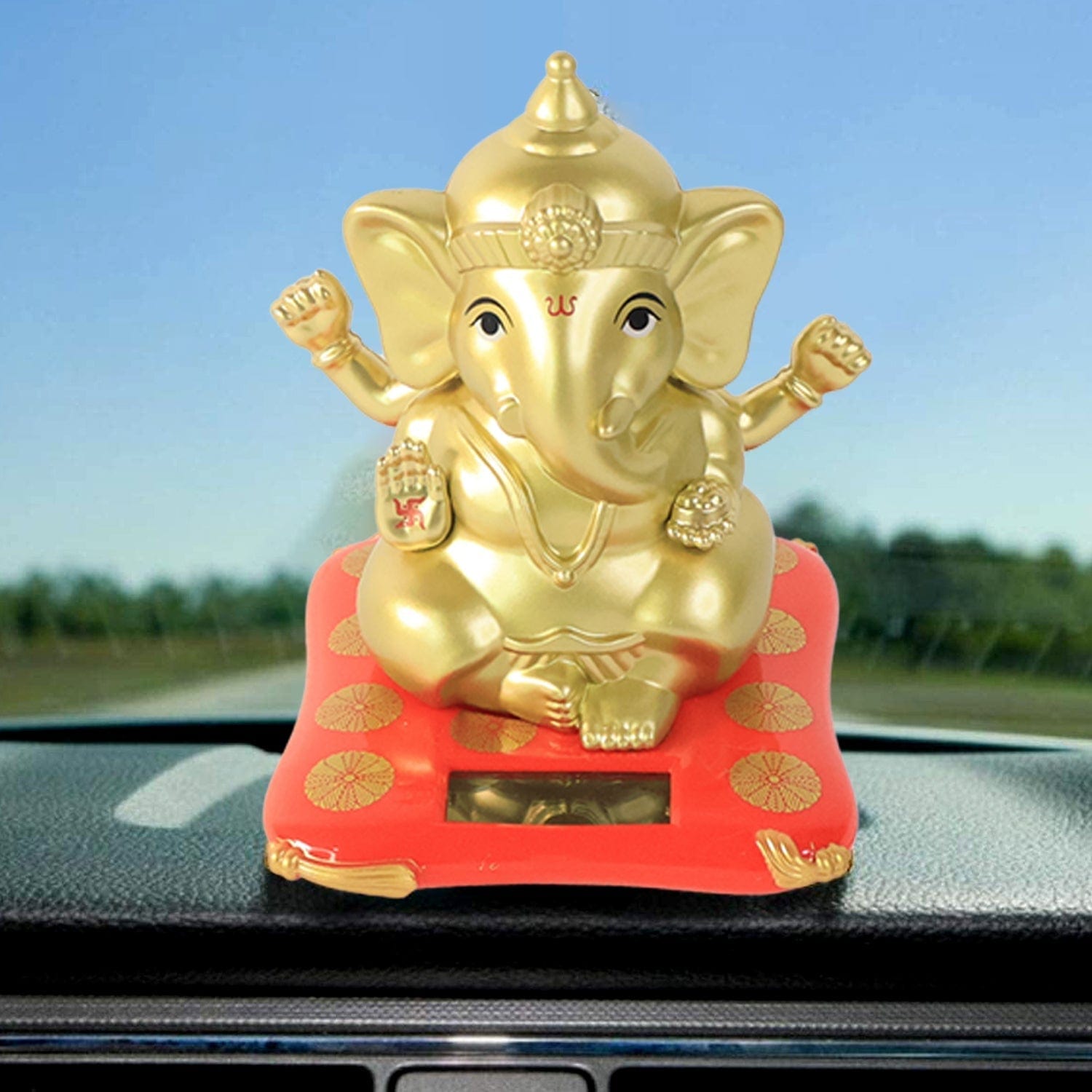 Large Ganesha Idol Solar Base: Religious Decorative Home Statue