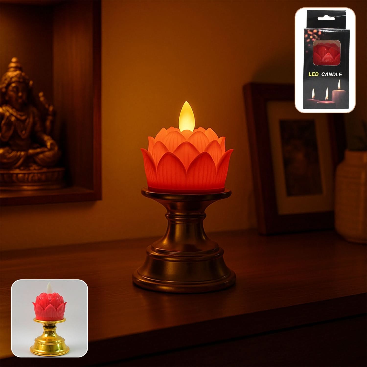 Elegant Lotus LED Flameless Candle: Decorative Holder, Warm Glow, Safe Home Decor