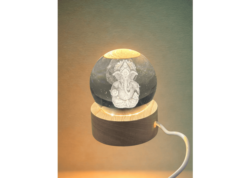 Divine 3D Crystal Ganesha LED Night Lamp with USB Wooden Base