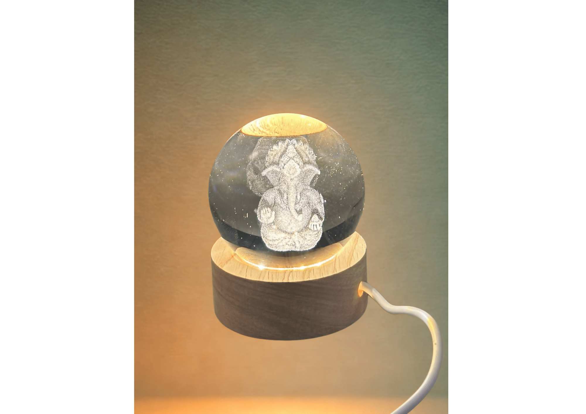 Divine 3D Crystal Ganesha LED Night Lamp with USB Wooden Base