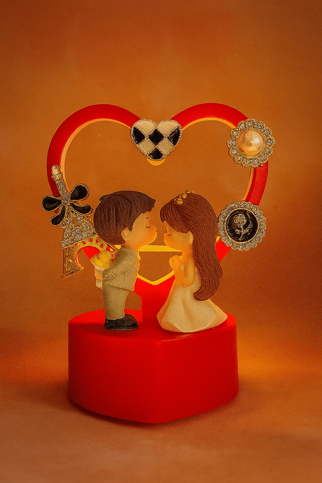 Romantic LED Couple Showpiece Red Heart Frame Crystal Charms Wedding Anniversary Gift