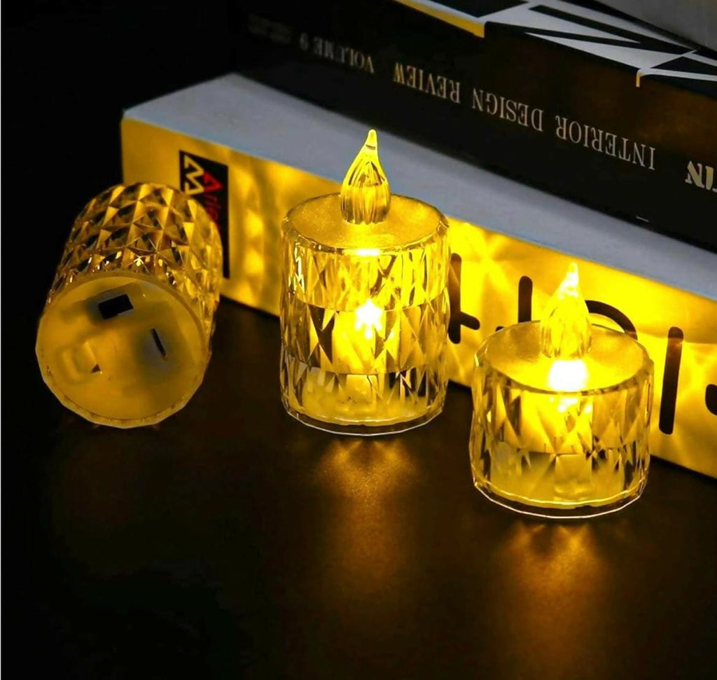 Crystal Glow Trio Set of 3 Flameless LED Candles for Home Decor Diwali