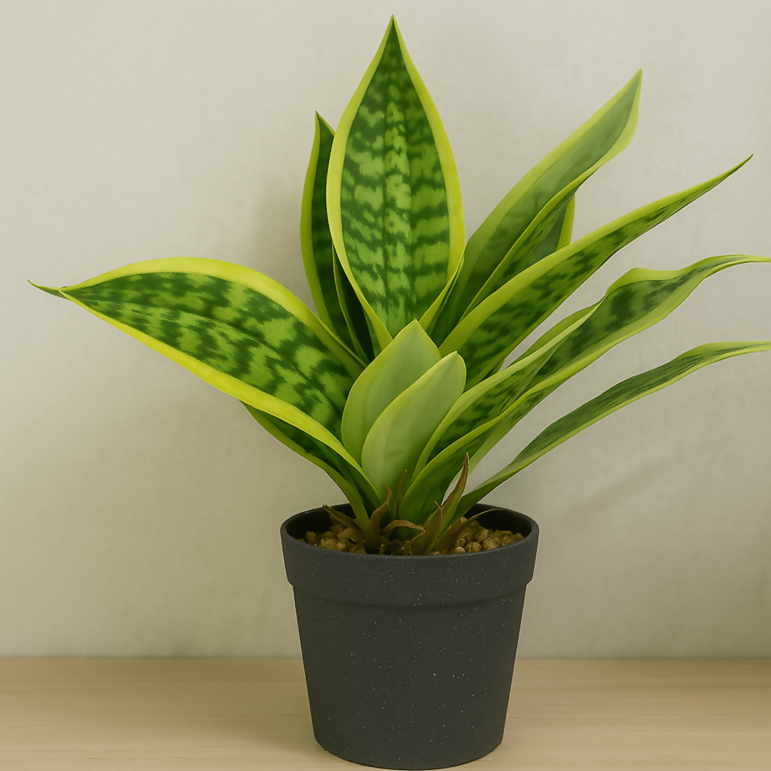 Realistic Faux Snake Plant in Black Pot, Sansevieria Indoor Home Decor