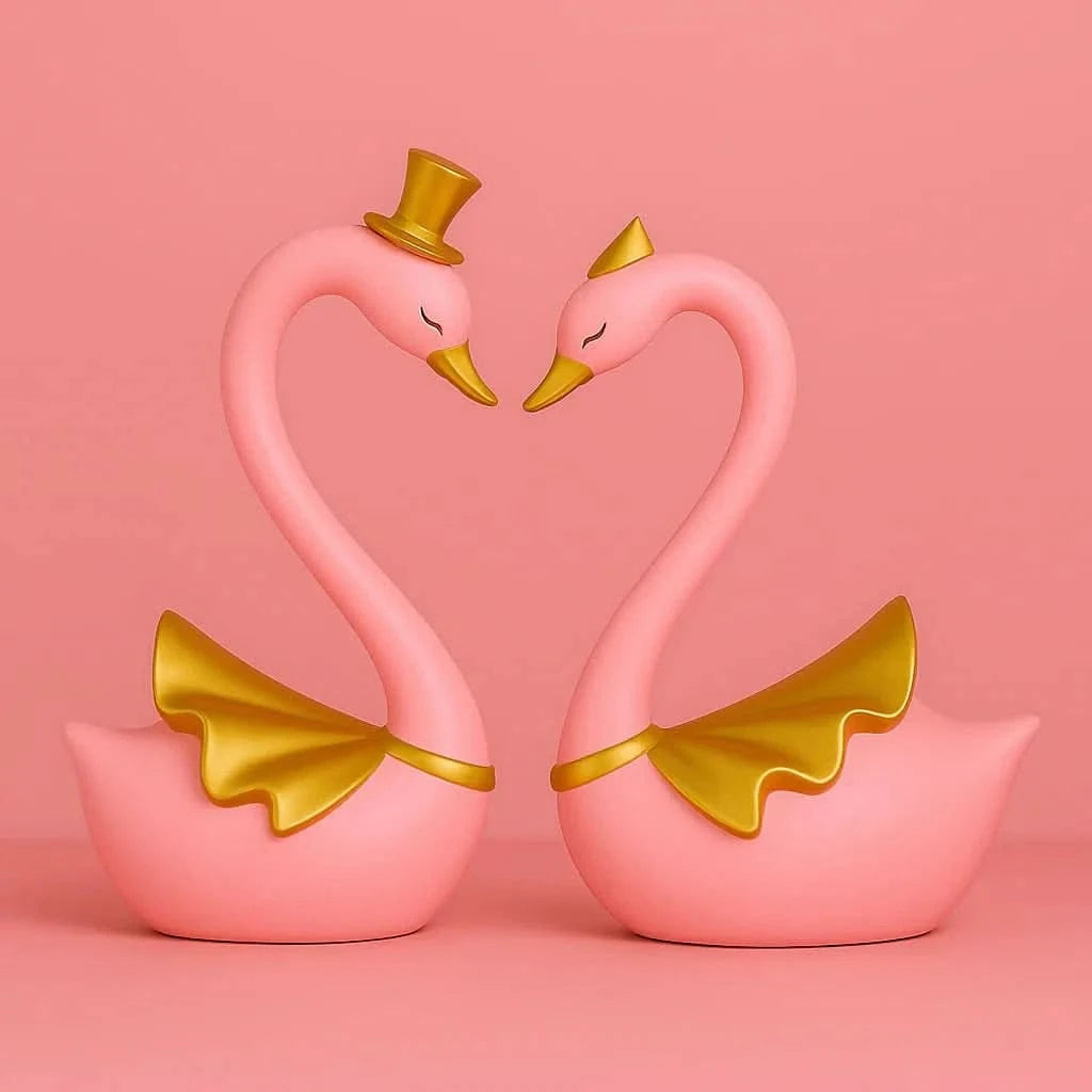 HOME DECOR Romantic Pink Swan Couple Showpiece