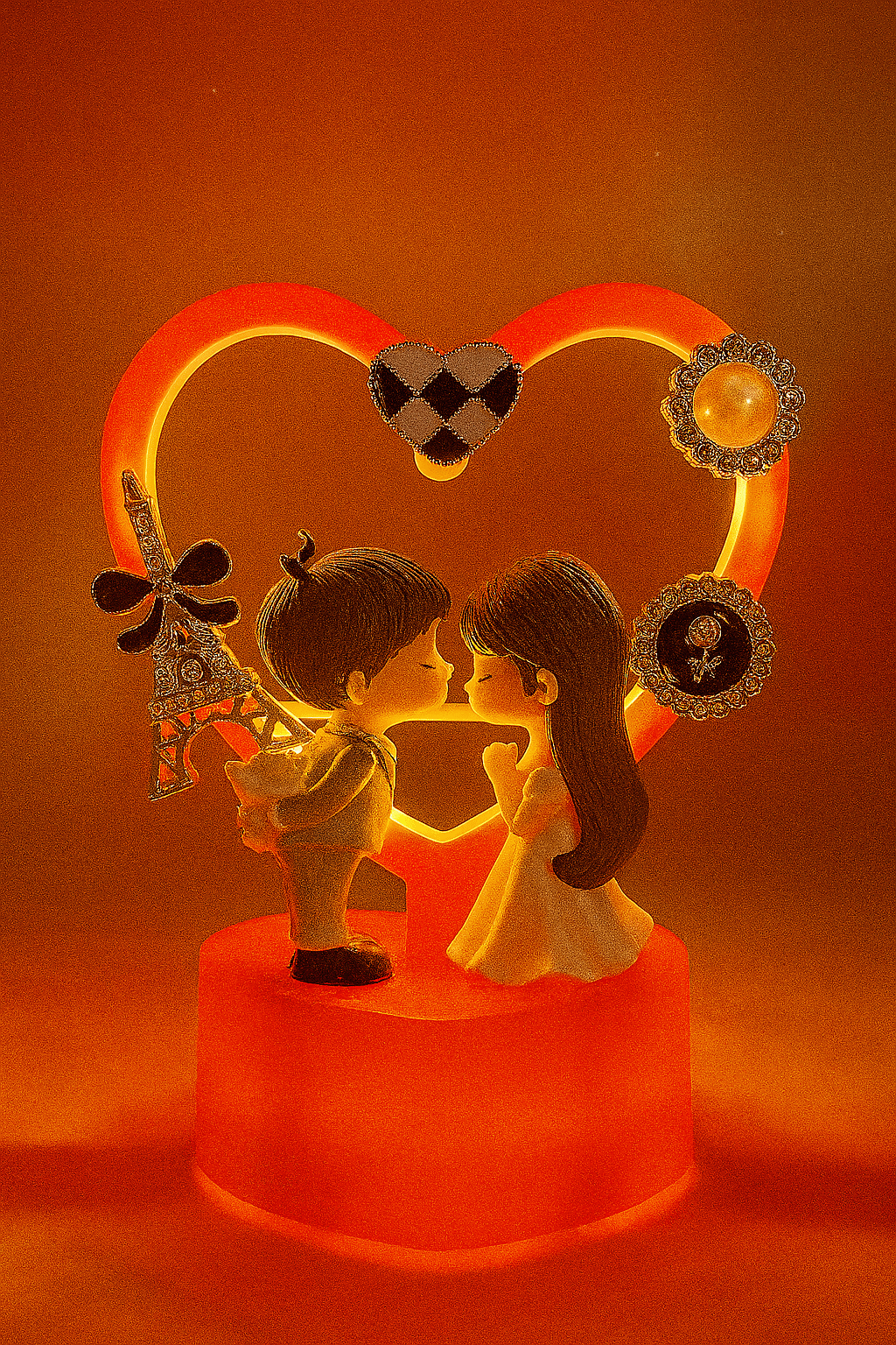 Romantic LED Couple Showpiece Red Heart Frame Crystal Charms Wedding Anniversary Gift