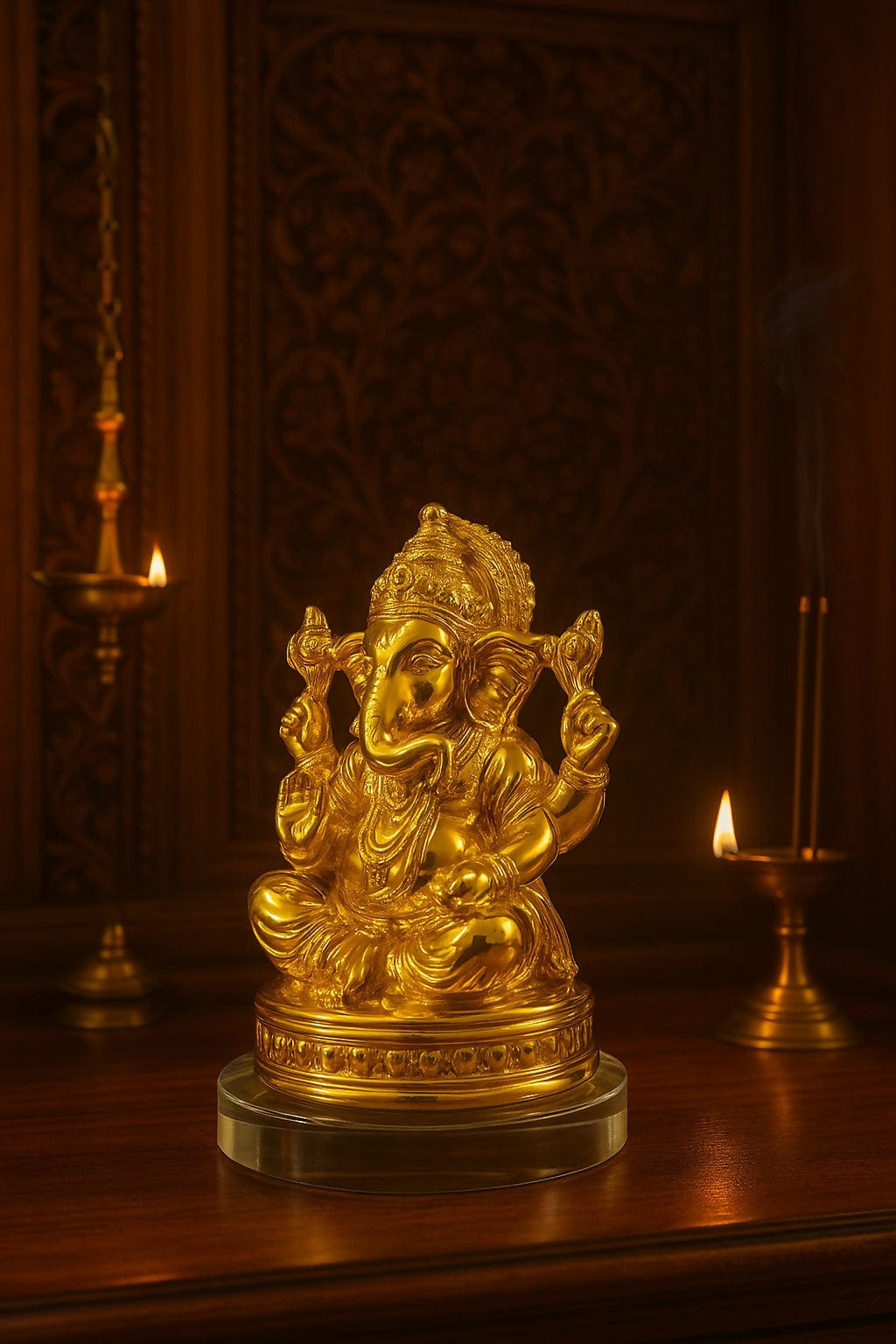 Exquisite Golden Lord Ganesha Idol: Elegant Ganpati Statue for Home & Pooja