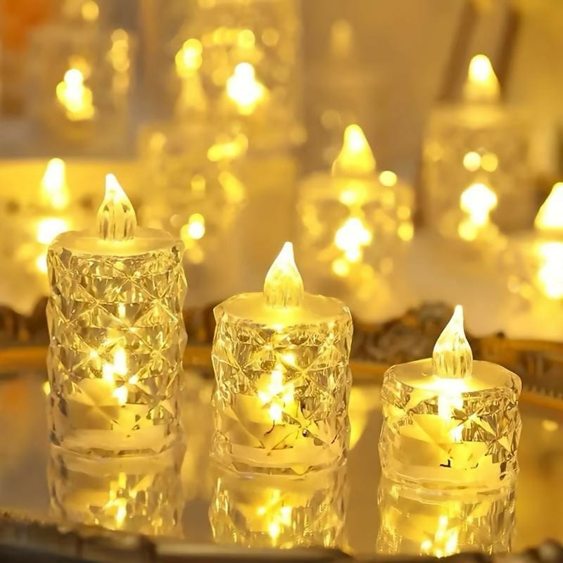 Crystal Glow Trio Set of 3 Flameless LED Candles for Home Decor Diwali