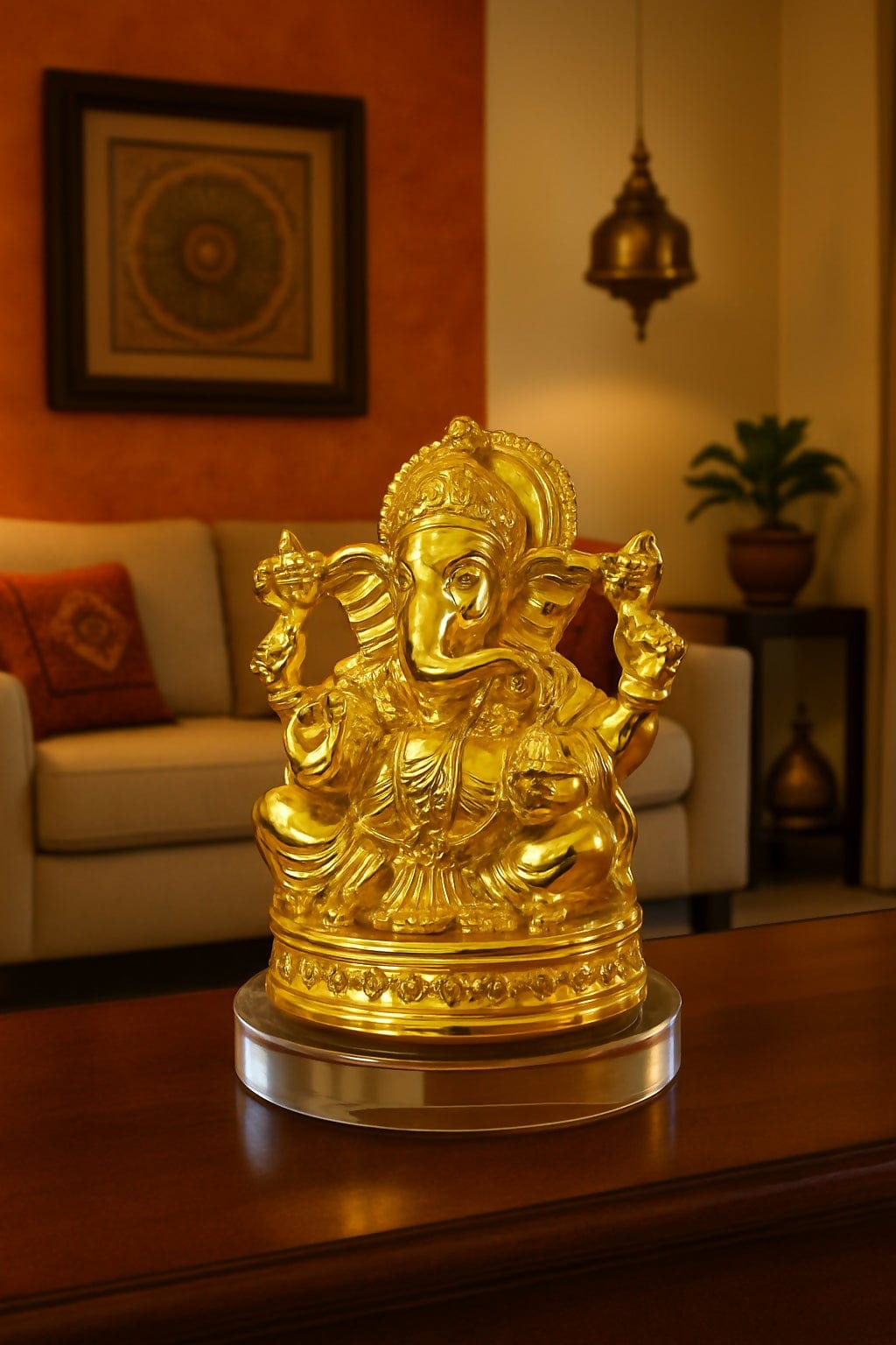 Exquisite Golden Lord Ganesha Idol: Elegant Ganpati Statue for Home & Pooja